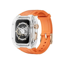Luxury Clear Case and Orange Transparent TPU Band for Apple Watch Series 9 8 7 45mm with Steel Buckle