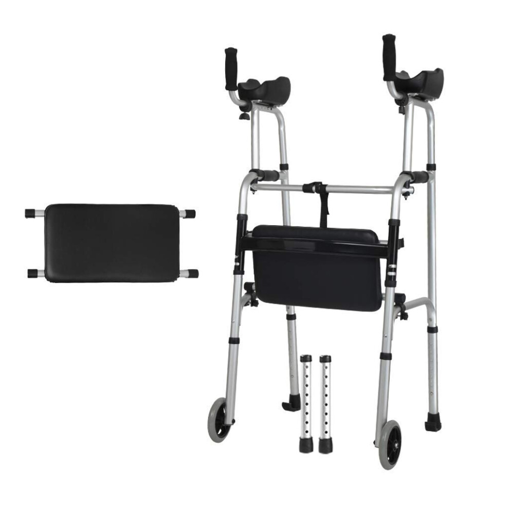 Lightweight Folding Rollator Walker with Seat and Wheels, Adjustable Height Aluminum Frame for Seniors