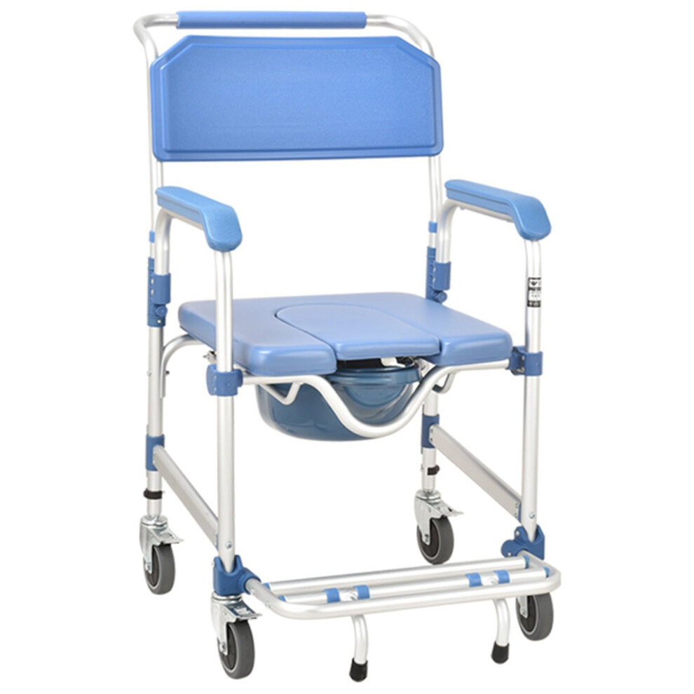 Foldable Shower Commode Chair with Wheels, Height Adjustable Bathroom Wheelchair for Elderly and Disabled