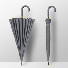 Travel Umbrella Windproof Automatic Open with Long Leather Handle Waterproof Canopy Grey