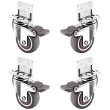 Set of 4 Rubber Swivel Caster Wheels with Brake, Silent 360 Rotation, LShaped Plate for Furniture