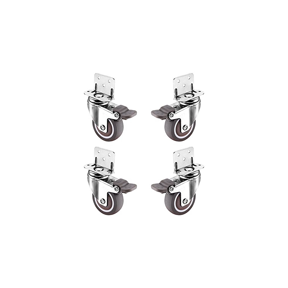 Set Of 4 Rubber Swivel Caster Wheels With Brake, Silent 360 Rotation, Lshaped Plate For Furniture 9330225579267