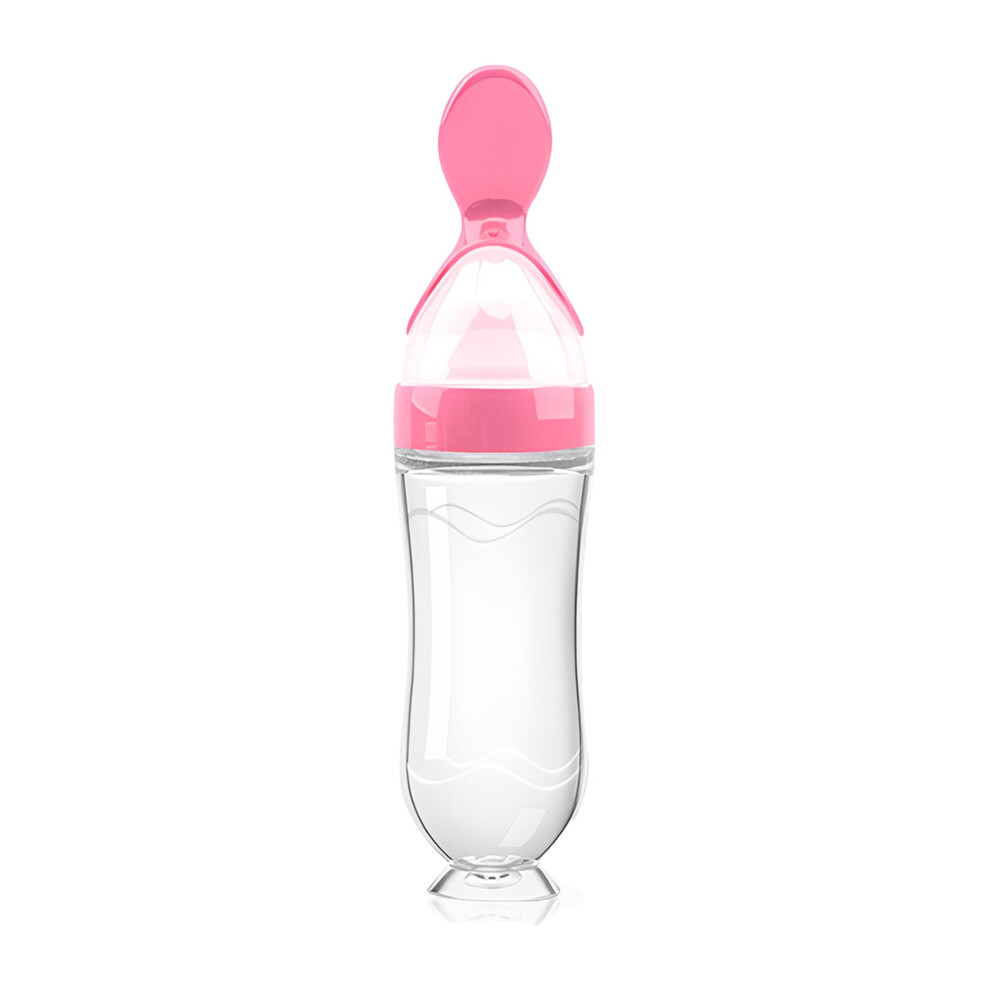 Baby Food Feeder Silicone Squeeze Feeding Spoon 3 Oz With Suction Cup For Self Feeding Toddlers Pink
