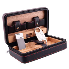 Leather Travel Cigar Humidor for 4 Cigars with Builtin Humidity Control and Secure Zipper Closure Gift for Men