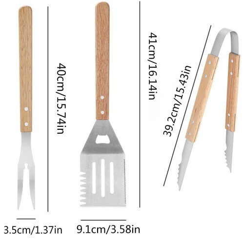 Stainless Steel BBQ Tool Set with Tongs, Fork, Spatula 1
