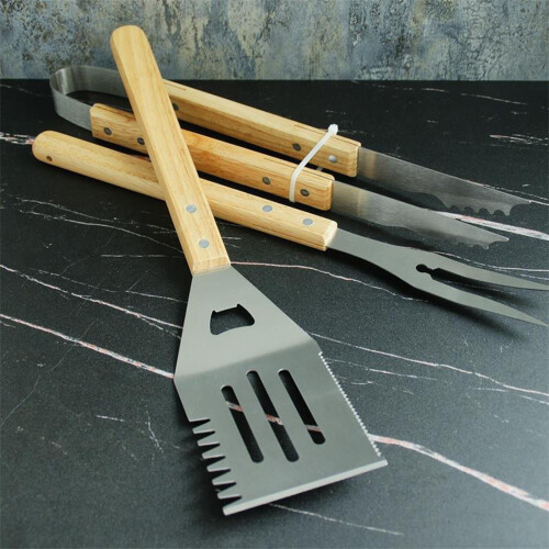 Stainless Steel BBQ Tool Set with Tongs, Fork, Spatula 2