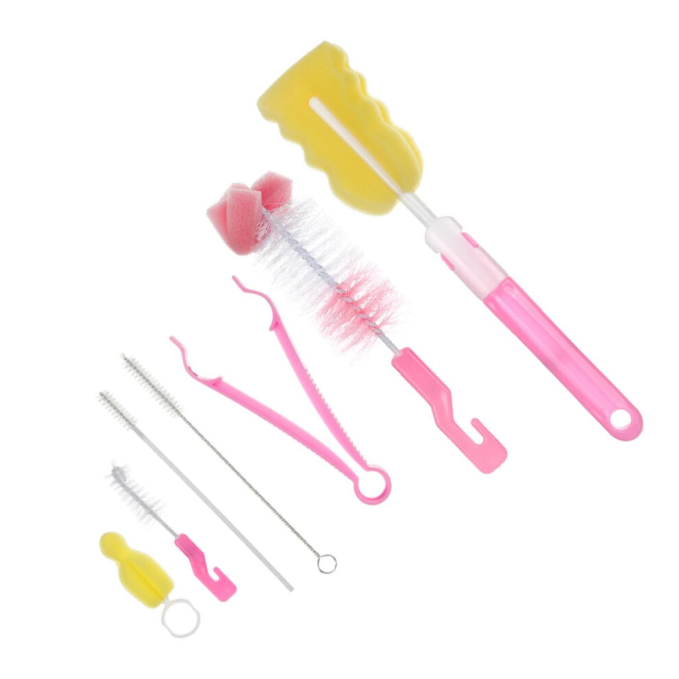 14 Piece Nylon Bottle Cleaning Brush Set with Soft Bristles and Sponge Heads for Baby Bottles and Straws