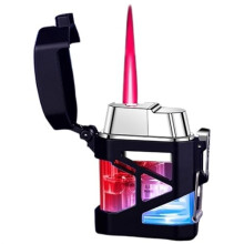 Windproof Butane Lighter with Visible Fuel Window, Refillable Metal Body and Adjustable Flame for Camping
