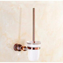 Wall Mounted Brass Toilet Brush Holder with Jade Cup, Corrosion Resistant Rose Gold Finish
