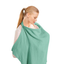 Muslin Nursing Cover for Breastfeeding, Breathable Cotton with Adjustable Neck Buckle and Rigid Hoop, Bean Green