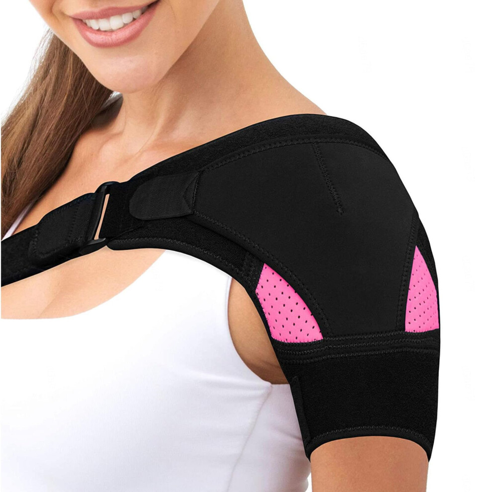 Black Adjustable Neoprene Shoulder Brace For Pain Relief And Rotator Cuff Injury With Hot Cold Therapy