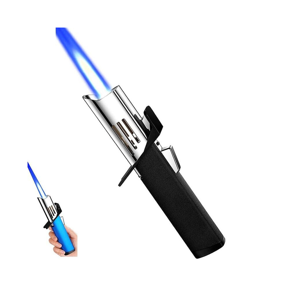 Black Refillable Butane Torch Lighter With Adjustable Windproof Jet Flame And Safety Lock For Bbq Camping