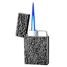 Windproof Butane Torch Lighter Black, Adjustable Blue Flame, Refillable Metal Body for Indoor Outdoor Use