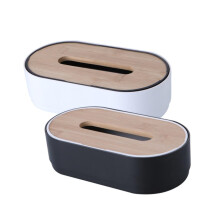 2Pcs Bamboo Tissue Box Holder Set, Adjustable Napkin Dispenser with Large Capacity for Home Office Car