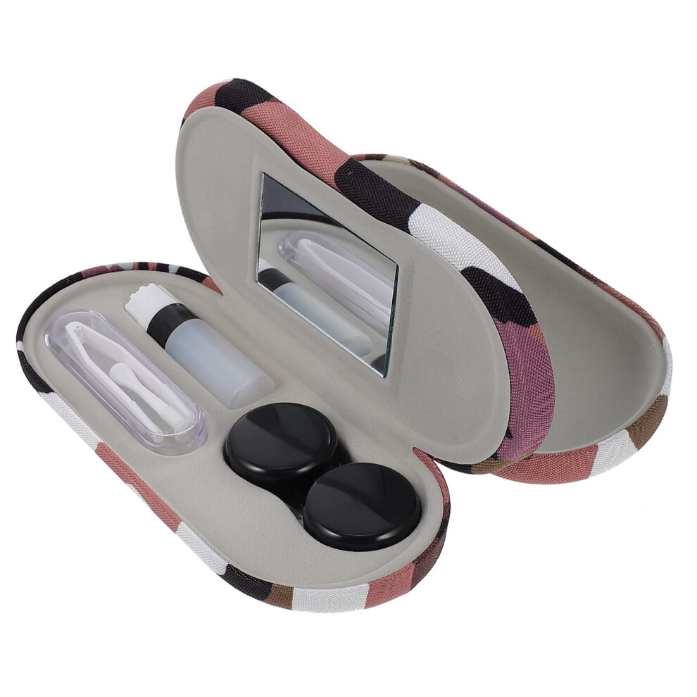 2 in 1 Double Layer Contact Lens Case with Builtin Mirror, Tweezer and Solution Bottle, Camouflage Travel Box