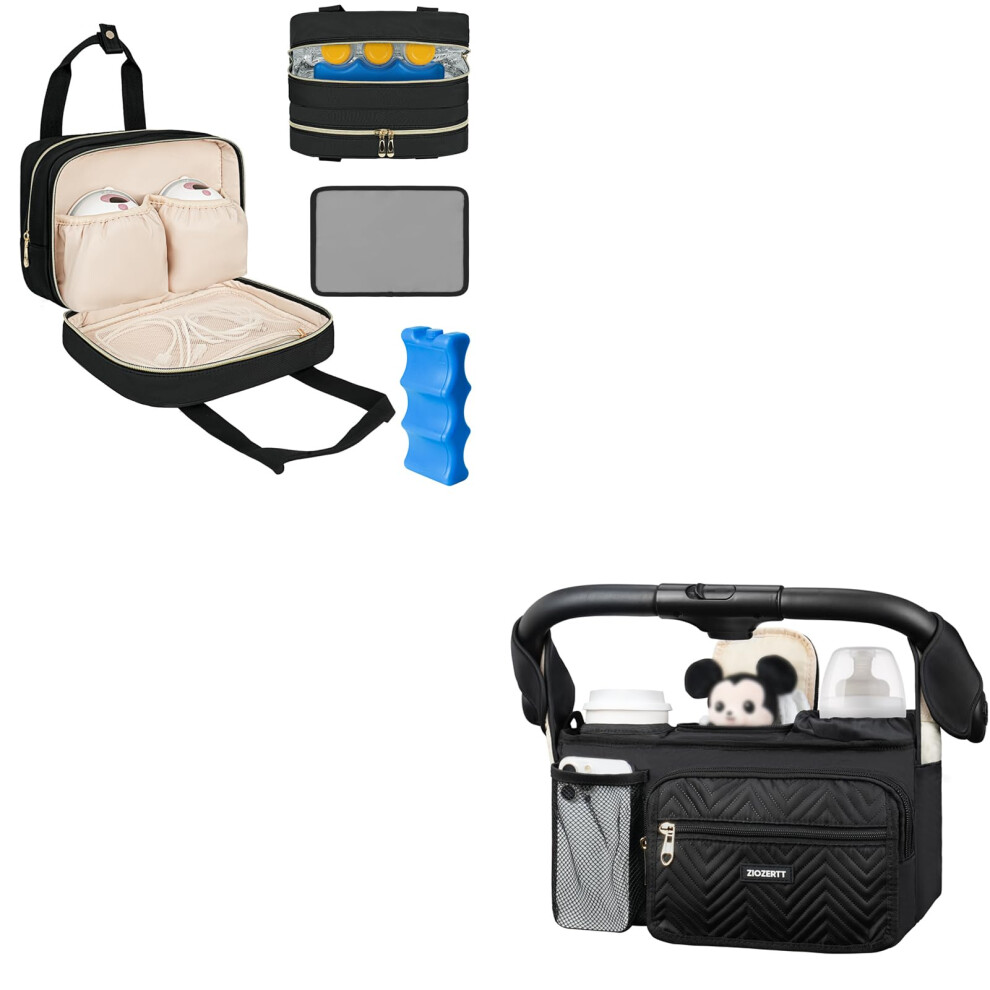 Wearable Breast Pump Bag with Ice Pack, Insulated Storage and Waterproof Mat for Momcozy, Medela, Elvie and Willow