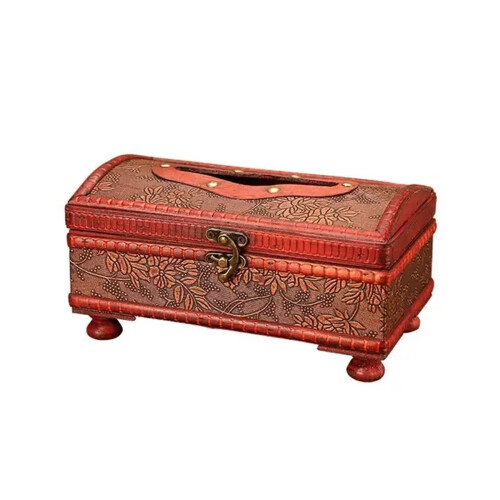 Wooden Tissue Box Cover Vintage Grape Pattern Decorative Home Organizer Easy Refill Access