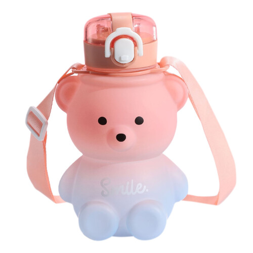 Bear Straw Bottle - 800ml Vandflaske med Gradient og Strop (Pink Blå)