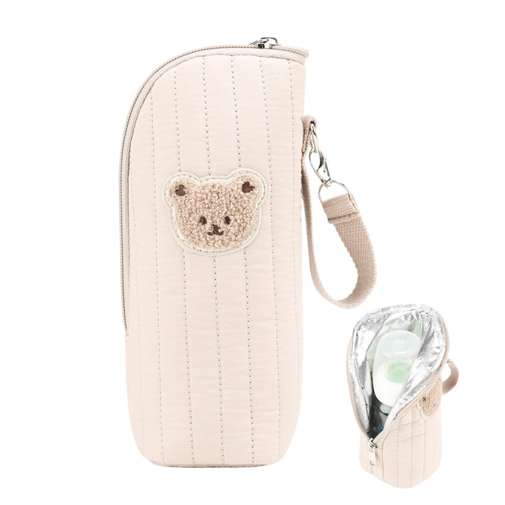 Insulated Bottle Bag for Breast Milk Storage, Khaki Thermal Cooler Tote with Easy Carry Handle for Travel