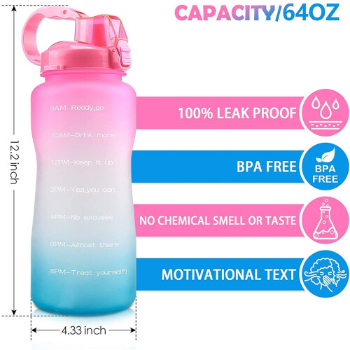 Μπουκάλι νερού Tritan χωρίς BPA 2200ml με δείκτες χρόνου 1