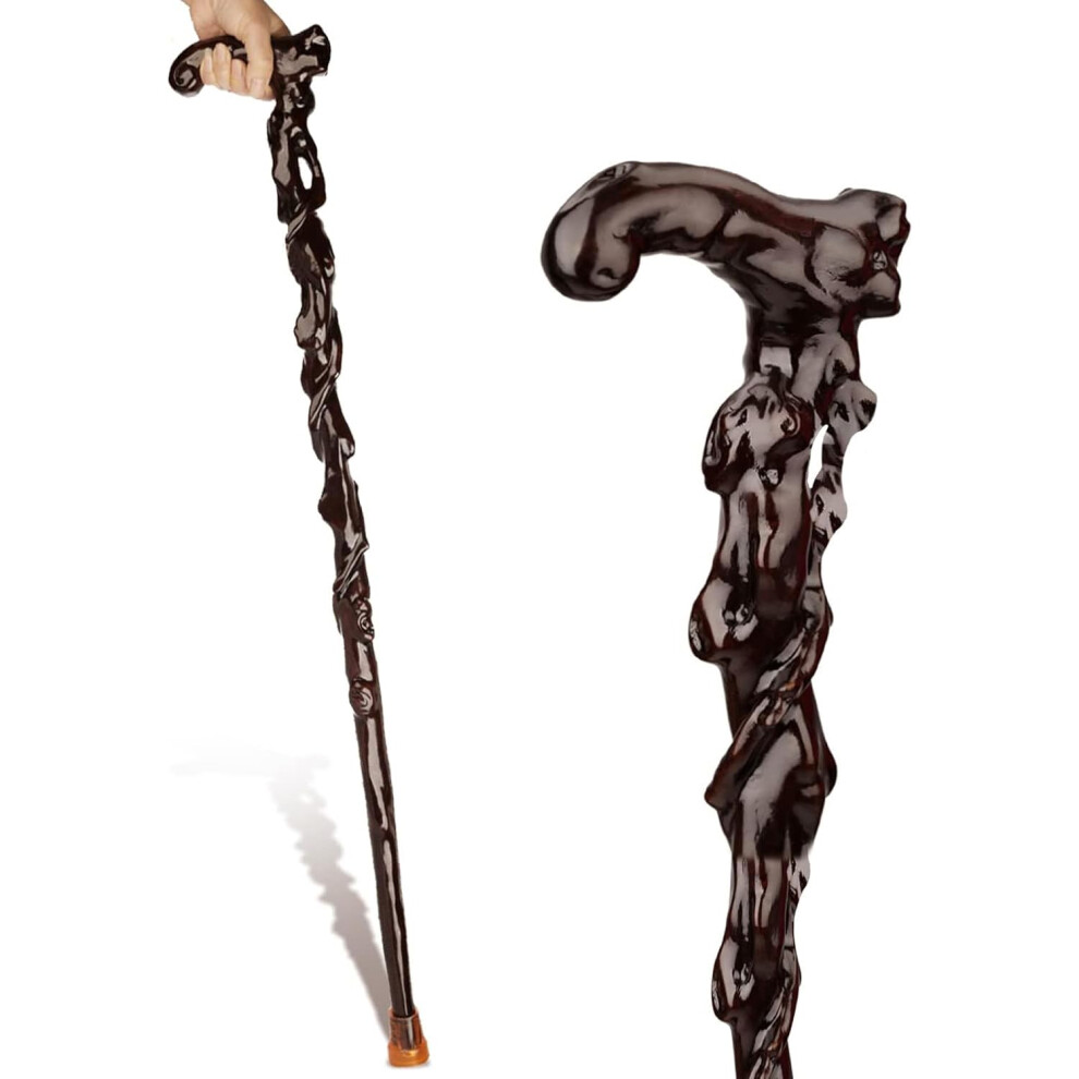 Handcrafted Ergonomic Wooden Walking Cane for Seniors Men and Women, Adjustable Lightweight Natural Wood Stick with NonâSlip Rubber Tip