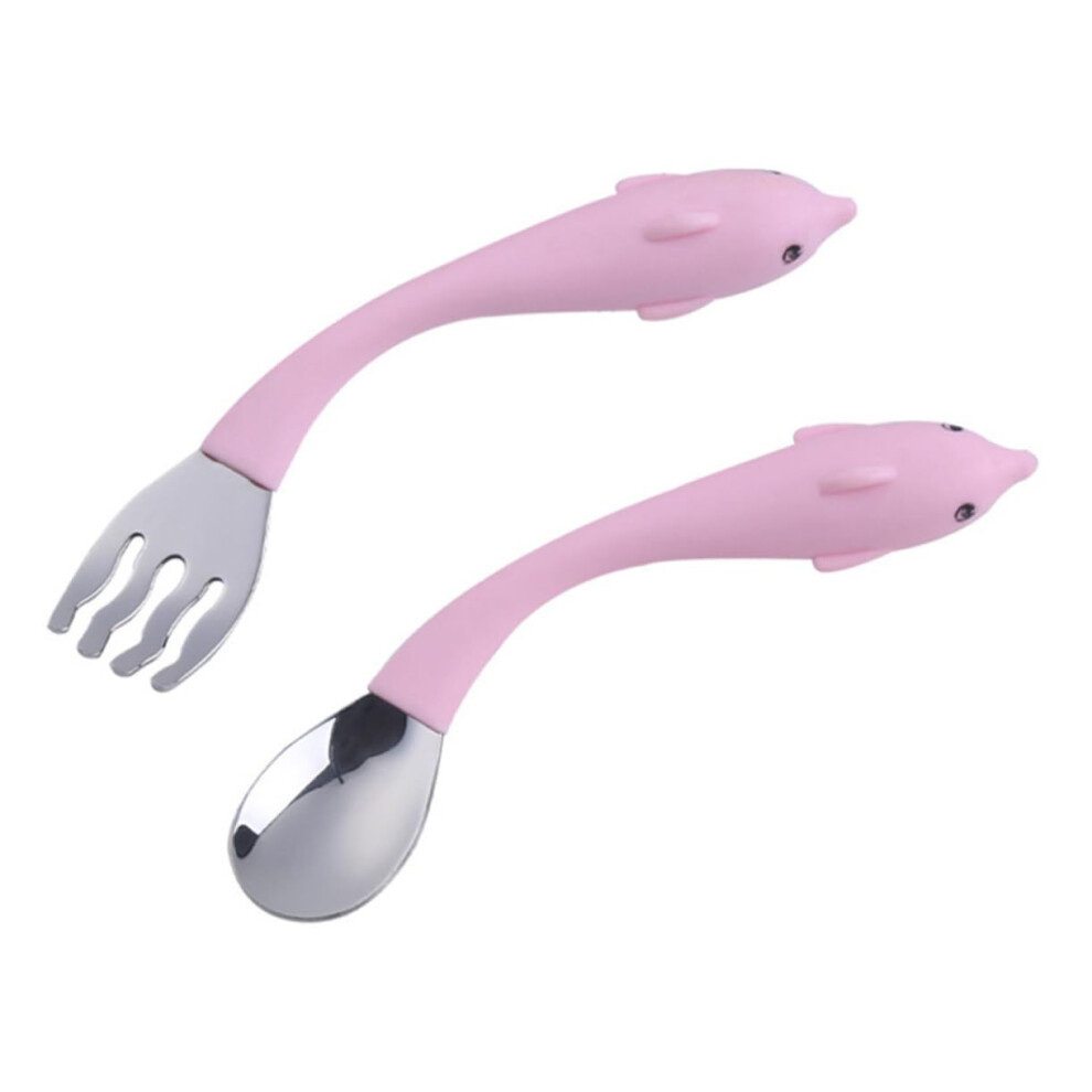 Kids Stainless Steel Utensils Set Spoon and Serrated Fork with Ergonomic Cartoon Handles for Toddler Self Feeding