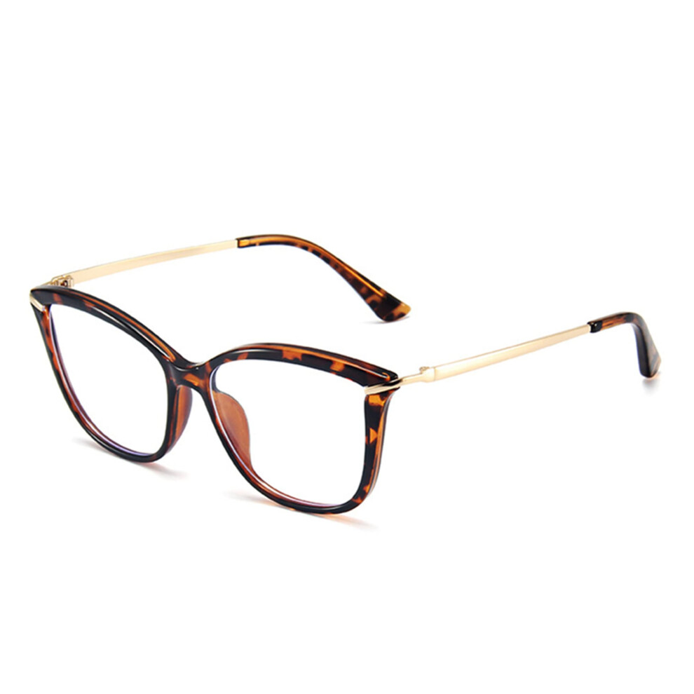 Blue/Light Women's Blocking Cat Eye Reading Glasses Retro Metal Frame Leopard Pattern Computer Eyewear