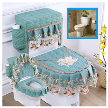 Soft Lace Toilet Seat Cover Set 3 Piece Green with Lid and Tank , Storage Bags, Easy Color Matching
