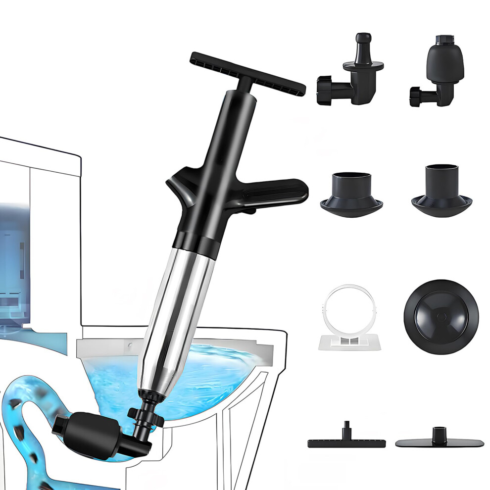 Air Pressure Toilet Plunger With Realtime Gauge, Heavy Duty Drain Blaster For Toilet And Sink, Black 9351714872812