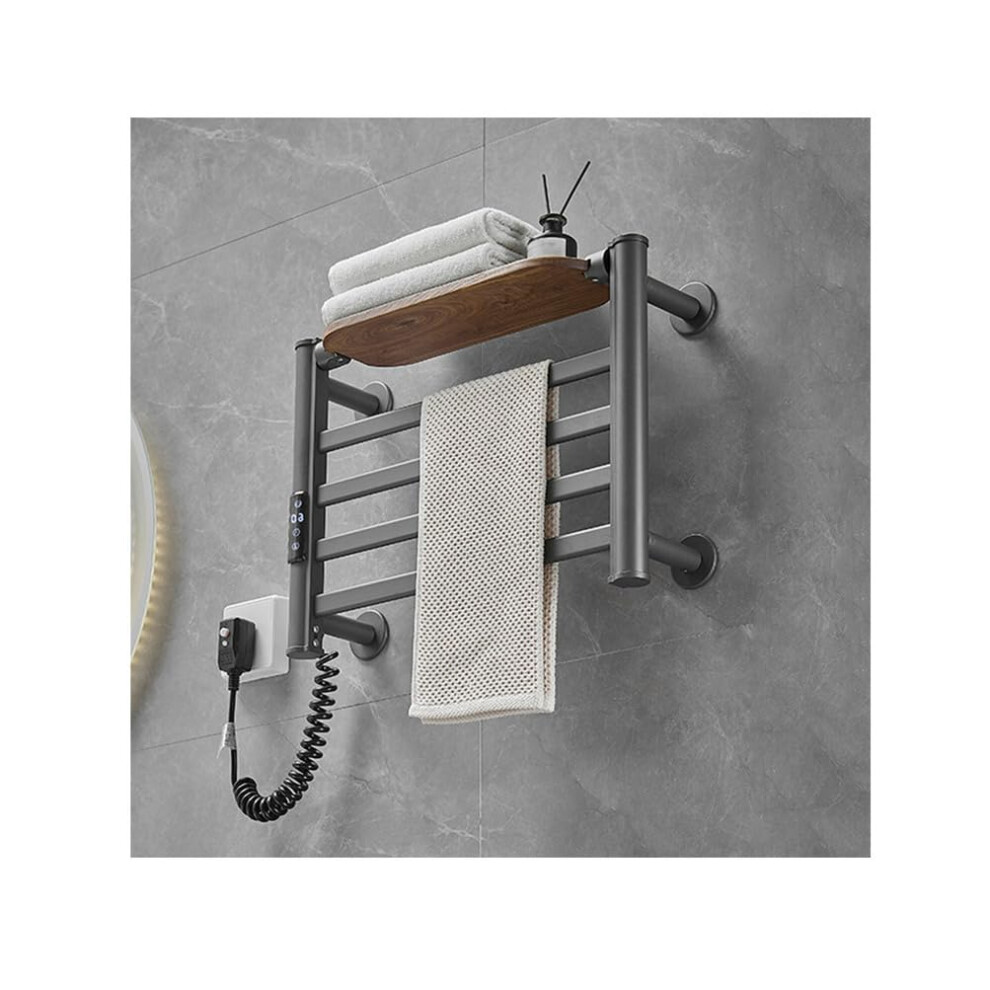 Aluminum Alloy Electric Towel Warmer With Shelf And Timer, Wall Mounted Gray Towel Rack Left Side Fit 9351714872881