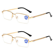 Reading Glasses 3.00X Gold Alloy Half Frame Blue Light Blocking Eyeglasses for Men and Women