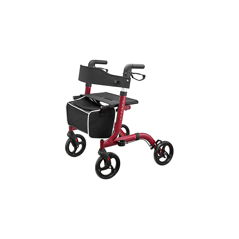 Foldable Aluminum Rollator Walker for Seniors with Seat, Backrest, Adjustable Height and Shopping Basket