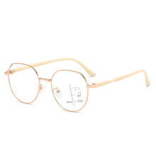 Progressive Multifocus Reading Glasses for Women and Men, Blue Light Blocking Metal Frame 2.5x Gold Readers with Case