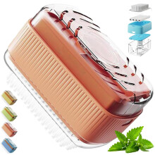 Soap Box with Roller and Brush, Detachable Nonslip Soap Holder for Bathroom Kitchen, Orange