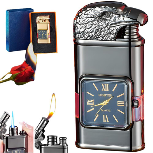 Butane Torch Lighter Eagle Head Design Dual Flame Refillable Windproof Jet Flame Gift Box