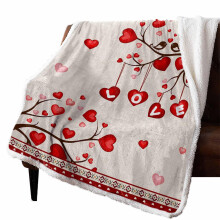 Valentine's Day Flannel Fleece Throw Blanket 40x50 Red Heart Tree Branch Sherpa Reversible Soft Cozy Decor for Couch and Bed