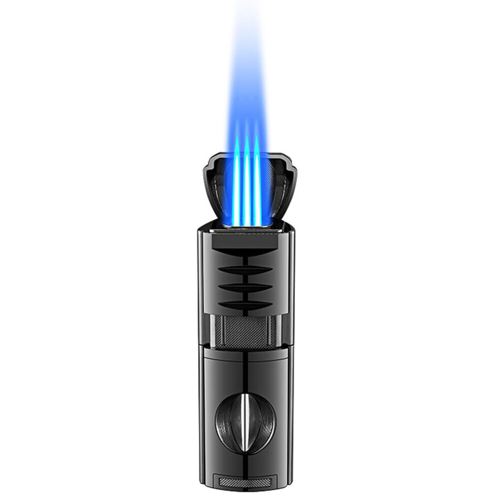 Butane Torch Lighter Triple Jet Flame Windproof Refillable with Visible Fuel Window Gift for Men