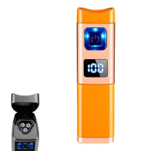 Triple Jet Flame Torch Cigar Lighter with Builtin Punch, LED Power Display and Refillable Metal Body (Orange)