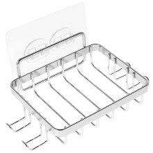 304 Stainless Steel Soap Dish with Hooks, Wall Mounted Rust Resistant Draining Holder for Bathroom and Kitchen