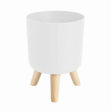 Modern Plant Pots with Wooden Legs Stand, White Floor Planters for Living Room, Stable and Stylish