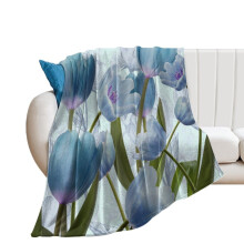 Blue Floral Plush Throw Blanket 70x80 Soft Flannel Fleece for Sofa Bed Couch and Travel Use