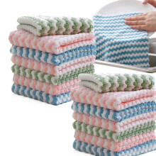18 Pcs Microfiber Cleaning Cloths Reusable Coral Fleece Dish Towels Quick Absorption Fast Drying Striped Rags 10.2x10.2in