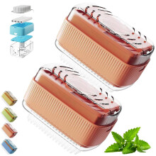 2Pcs Soap Box with Roller and Clothes Brush, Detachable Laundry Soap Holder for Bathroom Kitchen
