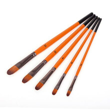 Paint Brushes Set 5Pcs Orange Handle Nylon Flat Watercolor Acrylic Oil Brush for Artists