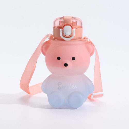 Bear Straw Bottle - 800ml Vandflaske med Gradient og Strop (Pink Blå) 2