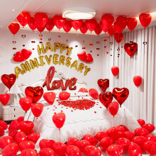 Anniversary Party Decorations Red Gold Balloon Kit with Happy Anniversary Banner and Rose Petals