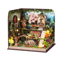 Miniature House Kit with LED Lights, Wooden DIY Dollhouse for Adults Kids, Creative Desk Decor Gift