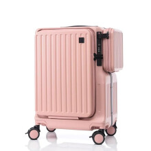 20 Inch Pink Hard Shell Carry On Luggage with Front Laptop Opening, USB Port, Aluminum Frame and Spinner Wheels