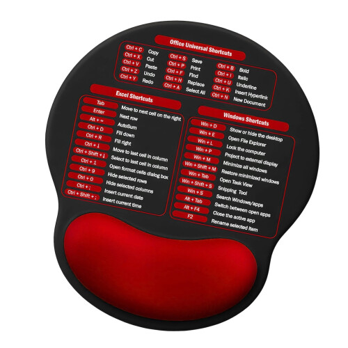 Ergonomic Mouse Pad With Office Hotkeys And PU Base-Red