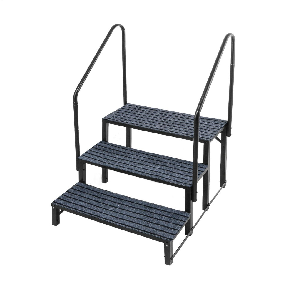 3 Step Rv Steps With Handrail, Heavy Duty 440Lbs Capacity, Antislip Wide Treads For Travel Trailer 9073542245124